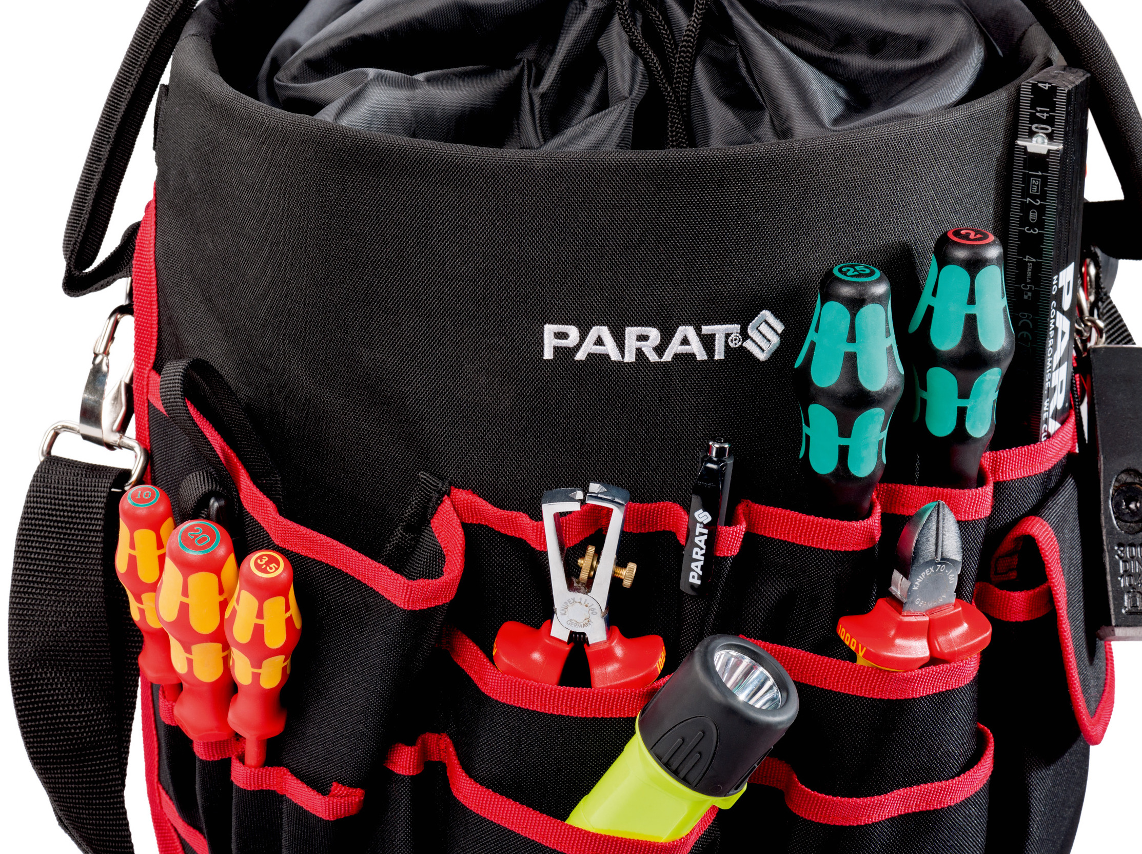 PARAT Basic Tool Bucket gereedschapstas (voor ca. 50 gereedschappen, steekvakken binnen en buiten, met schouderriem) 5990832001, zwart