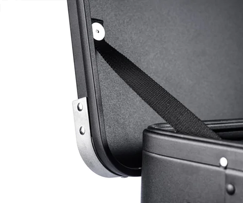 Stainless steel hinges and lid holder.