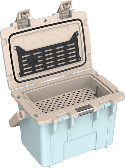 Peli 14QT Personal Cooler: Tan - Kashmir Blue Open