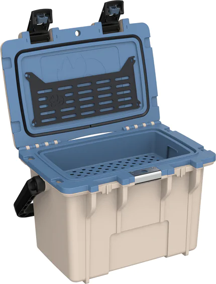 Peli 14QT Personal Cooler: Tan - Kashmir Blue Open