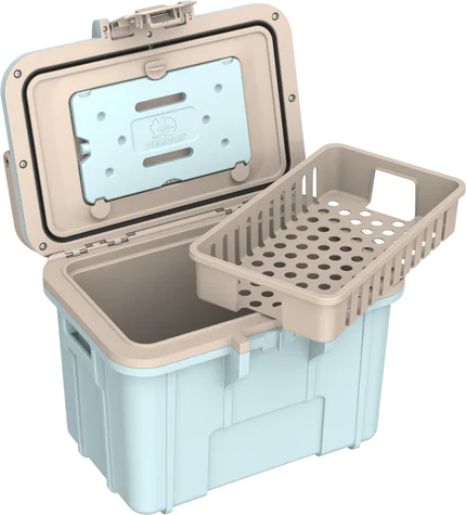 Peli 8QT Personal Cooler: Dark Gray - Green Open