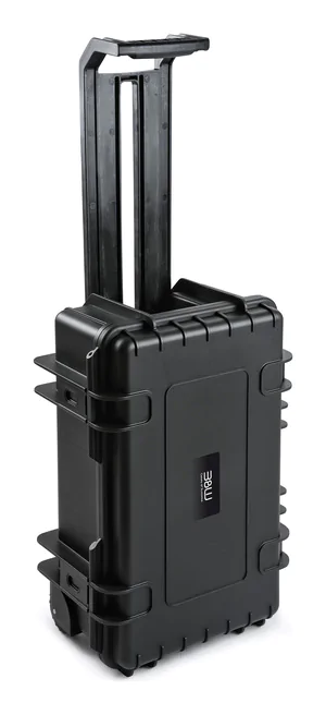 B&W Outdoor Case Type 6600 (PP.260) with Wheels: Black - Three-Quarter Front Upright Handel Extended