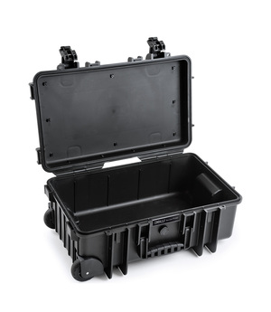 B&W Outdoor Case Type 6600 (PP.260) with Wheels: Black - Three-Quarter Front Open