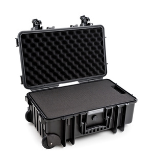 B&W Outdoor Case Type 6600 (PP.260) with Wheels: Black - Three-Quarter Front Open Foam