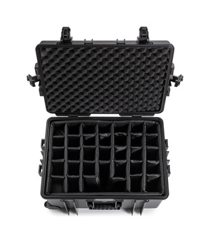 B&W Outdoor Case Type 6800 (PP.709) with Wheels: Black - Top View Open Dividers