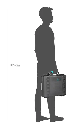 HPRC 2590 Case (Laptop Size Waterproof Case) - Diagram showing size next to a man