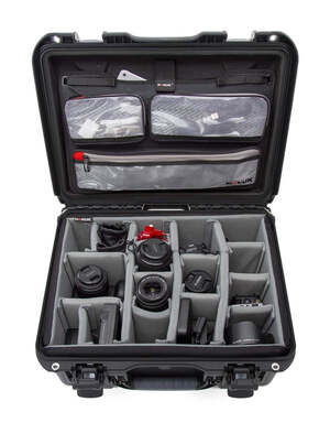 Nanuk 933 Waterproof Hard Case - Black - With padded divider set and lid organiser - View showing inside view of case