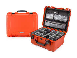 Nanuk 933 Waterproof Hard Case - Orange - With padded divider set and lid organiser - View showing inside of case