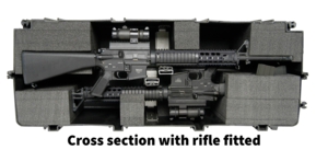 Peli 1780RF Rifle Case - Cross-section view with rifle in the case