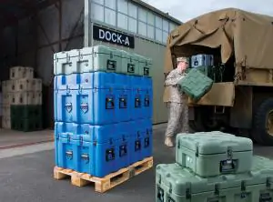 Peli ISP2 Rotomoulded Cases stacked on Europallet
