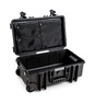 B&W Outdoor Case Type 6600 (PP.260) with Wheels: Black - Three-Quarter Front Open Lid Organiser