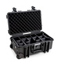 B&W Outdoor Case Type 6600 (PP.260) with Wheels: Black - Three-Quarter Front Open Dividers