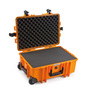 B&W Outdoor Case Type 6700 (PP.428) with Wheels: Orange - Three-Quarter Front Open Foam