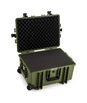 B&W Outdoor Case Type 6800 (PP.709) with Wheels: Bronze Green - Three-Quarter Front Open Foam