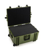 B&W Outdoor Case Type 7800 (PP.1570) with Wheels: Bronze Green - Three-Quarter Front Open Foam
